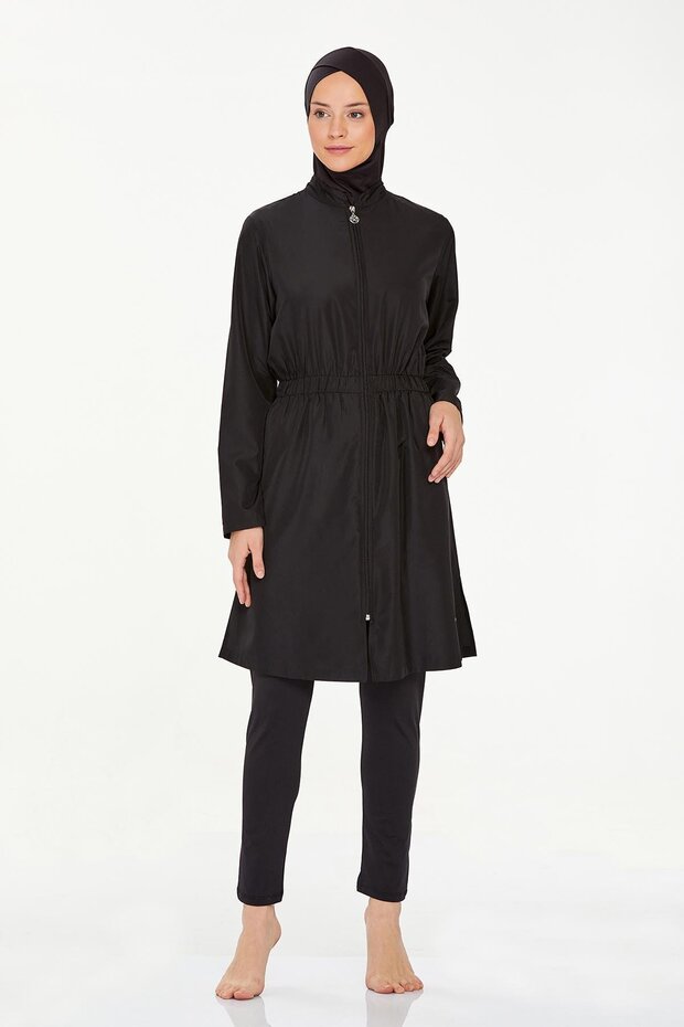 Women's Agata Full Coverage Modest Swimsuit with Front Zippered , Parachute Top and Stretch Fabric Bottom