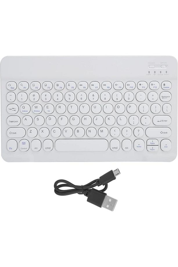Apple iPad Pro 6. Nesil 12.9" Uyumlu Kablosuz Bluetooth Şarj Edilebilir Yuvarlak Tuşlu Klavye - Beya - 6