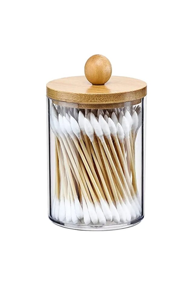 1 Piece (8*6.5 cm) with Bamboo Lid, Clear Glass Jar, Cotton, Flossing, Makeup Brush