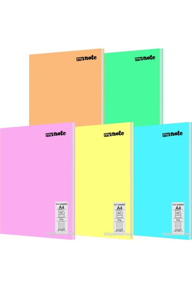 Text Pp Kapak A4- 60 Yaprak Çizgili Defter Pastel Renkler 4 Adet - 2