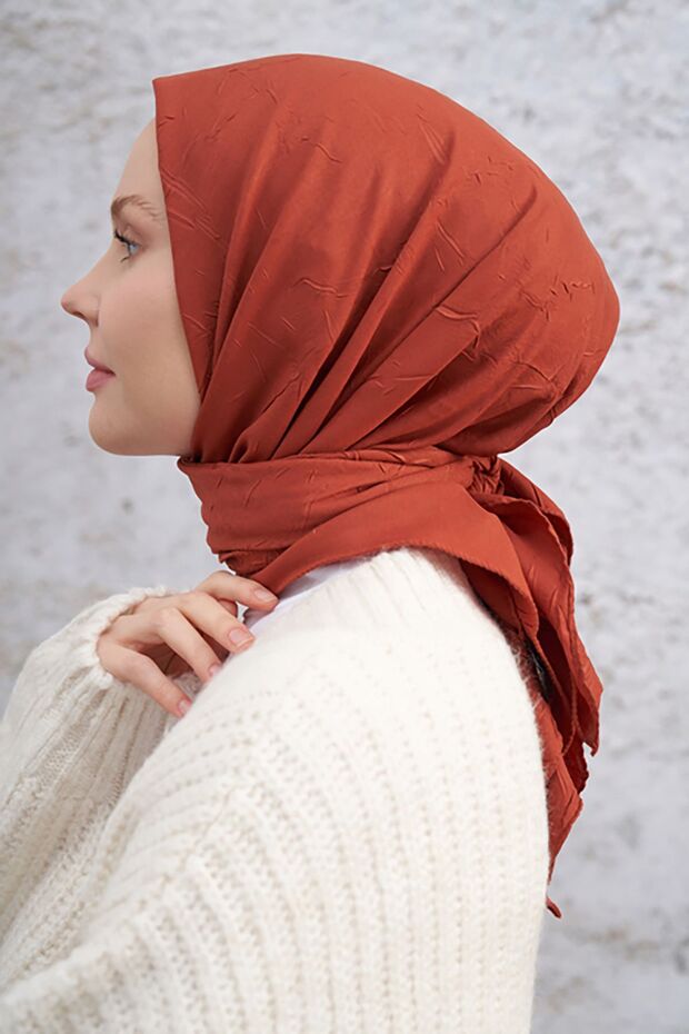 Bambu Kraş Desen Eşarp - Kiremit - 2