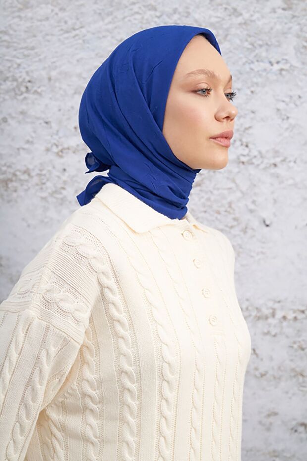 Bambu Kraş Desen Eşarp - Saks - 1