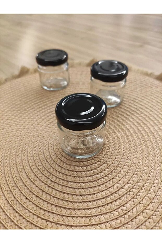 40cc Transparent Glass Black Lid Jar, 50 Pieces Mini Jar, Honey Jar Ornamental Jar