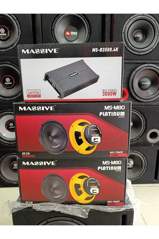 KOMPLE SETT! 30 CM MASSİVEE BAS , 2 TAKIM 20 CM MASİV MİDRANGE VE 4 KANAL MS-B3500.4K AMFİ - 5