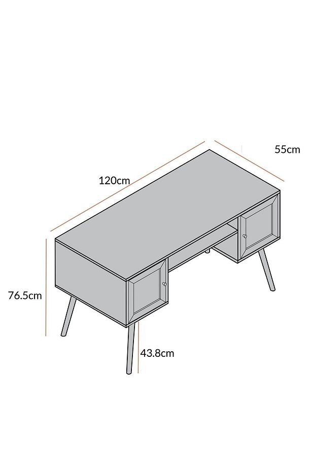 Frances İskandinav Ofis Çalışma Masası , Bilgisayar Masası , 2 Kapaklı MDF E120xD55xY76,5cm - 4