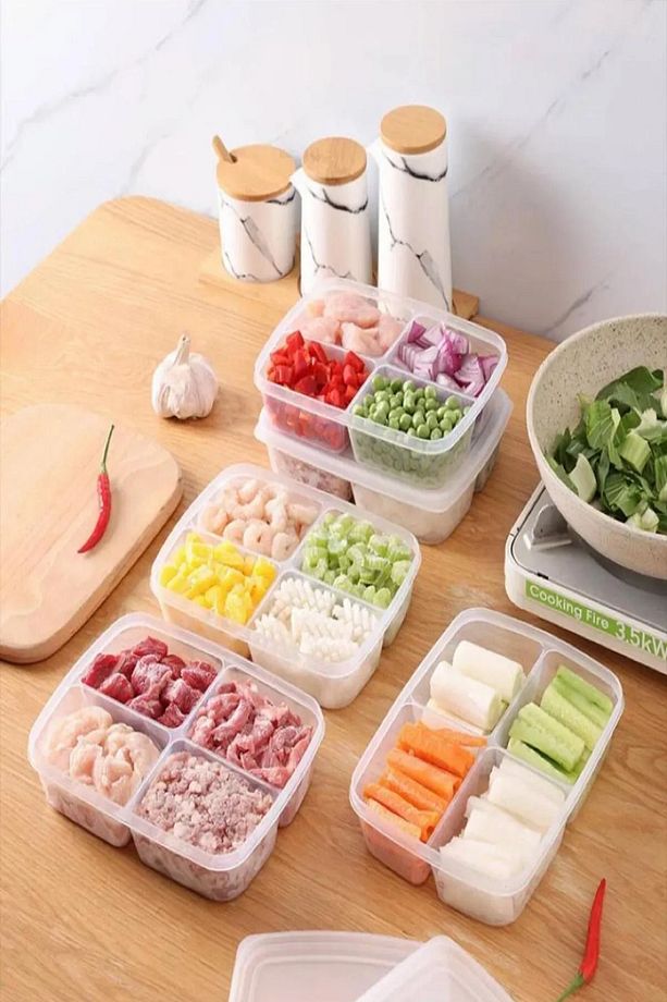 10 Adet 2 Boy Şeffaf Bölmeli Saklama Kabı Seti 5+5 (5 ADET 400 ML) (5 ADET 1000 ML) Buzluk Kabı - 3