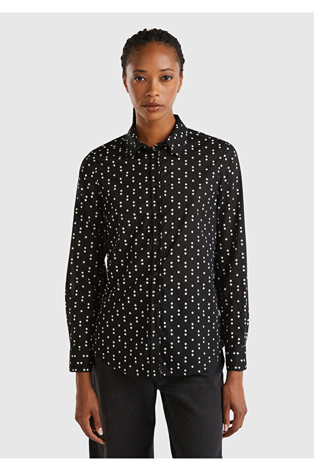 Women's Black 100% Cotton Patterned Shirt