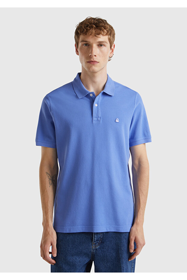 Men's Blue Regular Fit Short Sleeve Polo T-Shirt