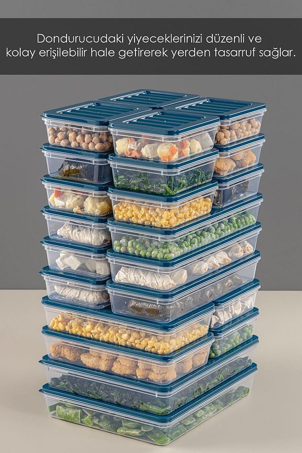 24 Parça Saklama Kabı , Mikrodalga Uyumlu Saklama Kabı 2x2400Ml 4x1200Ml 6x1170Ml 12x600Ml Petrol - 5