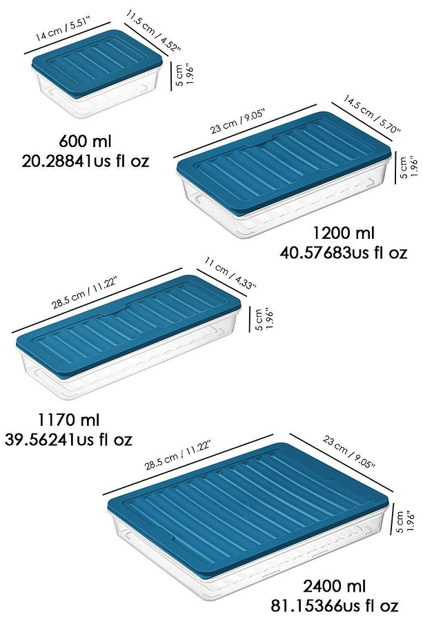 24 Parça Saklama Kabı , Mikrodalga Uyumlu Saklama Kabı 2x2400Ml 4x1200Ml 6x1170Ml 12x600Ml Petrol - 8