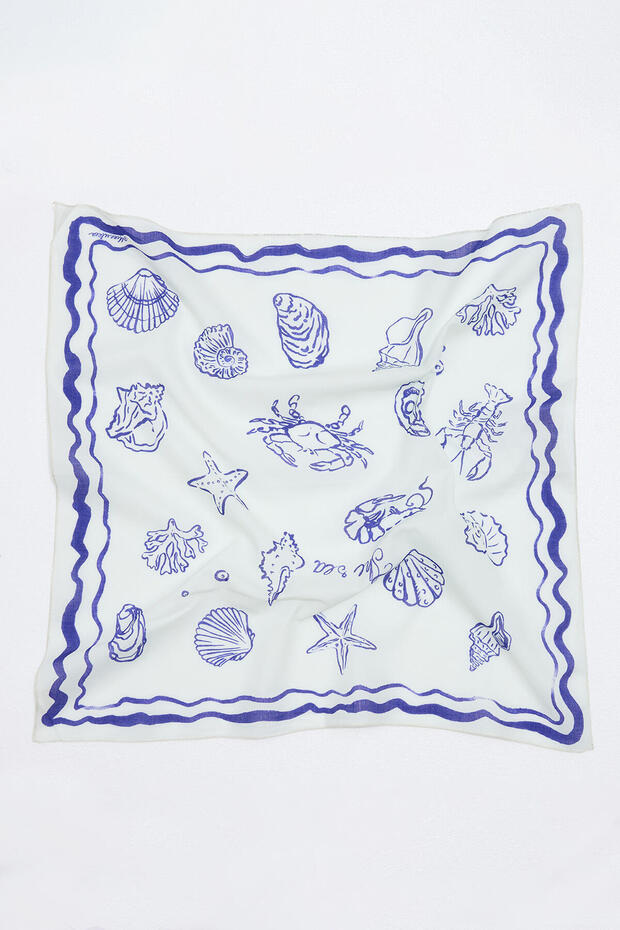Blau gemusterter Baumwollschal Shellfish - 5