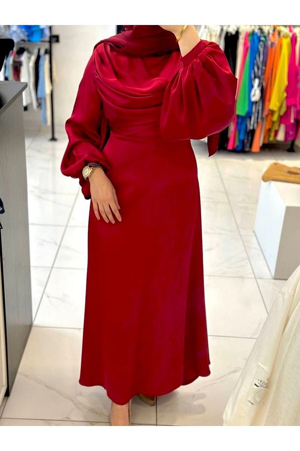 AHEL BORDO DEGAJE YAKA ELBİSE - 3