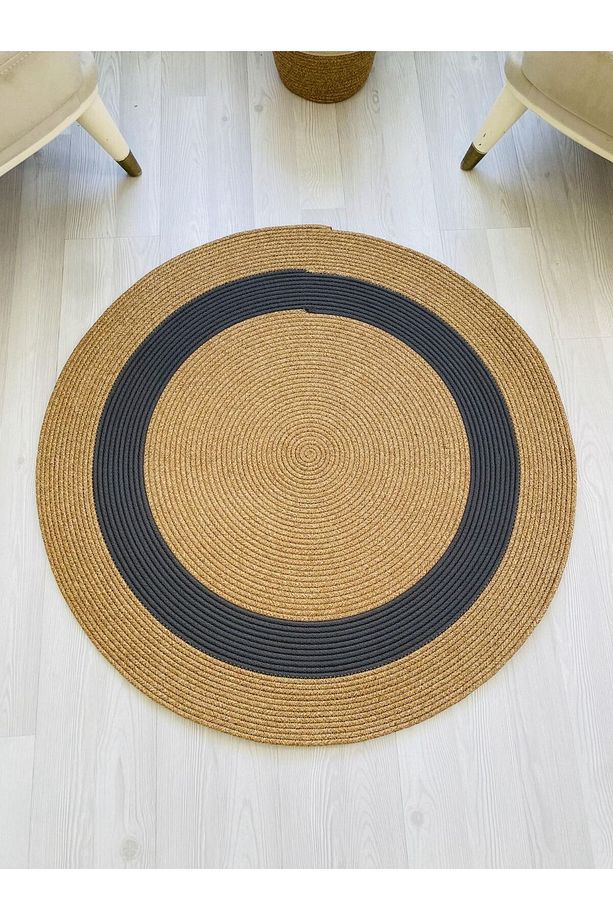 jüt Hasır görünümlü Desenli Modern El Örgüsü daire Halı Kilim - 1