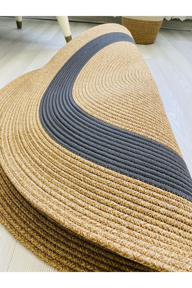 jüt Hasır görünümlü Desenli Modern El Örgüsü daire Halı Kilim - 6