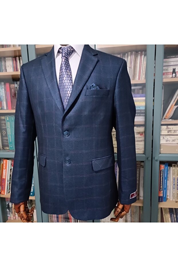 Kışlık Lacivert Kareli Ceket - 2