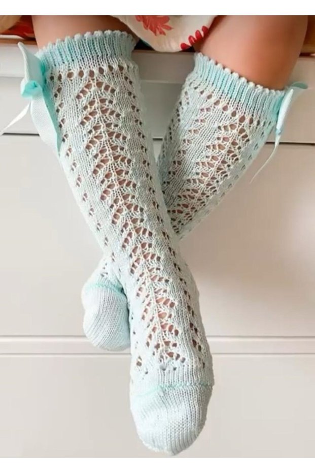 Bow Mesh Knee Socks Girl / Baby Girl 5-6 Years Mint
