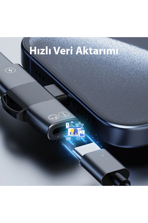 Mini 2in1 Type-c to Type-c Kulaklık + şarj Adaptöru SİYAH - 4