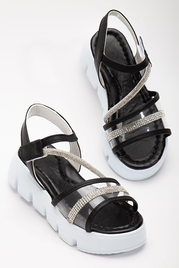High Sole Girl's Sandal, Velcro Stone Sandal