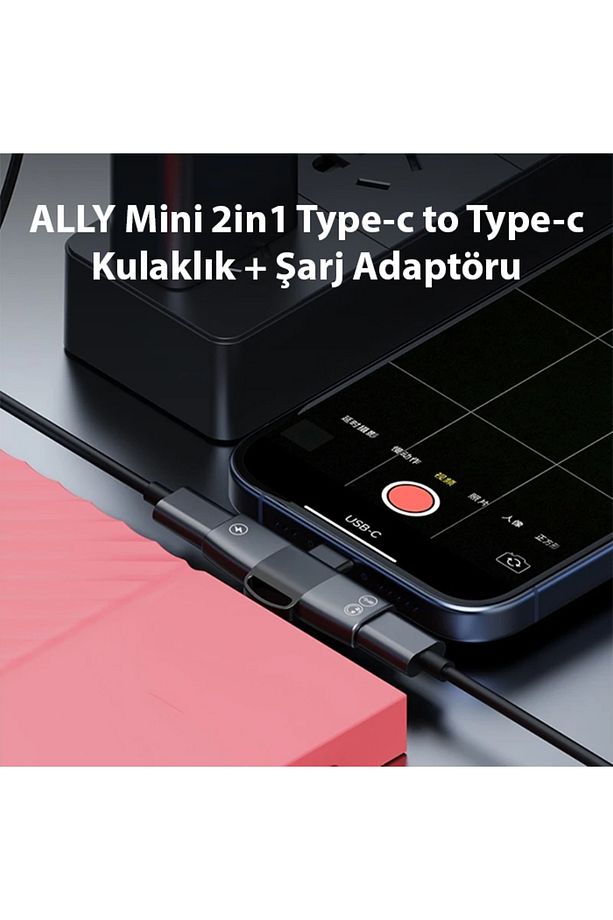 Mini 2in1 Type-c to Type-c Kulaklık + şarj Adaptöru SİYAH - 2