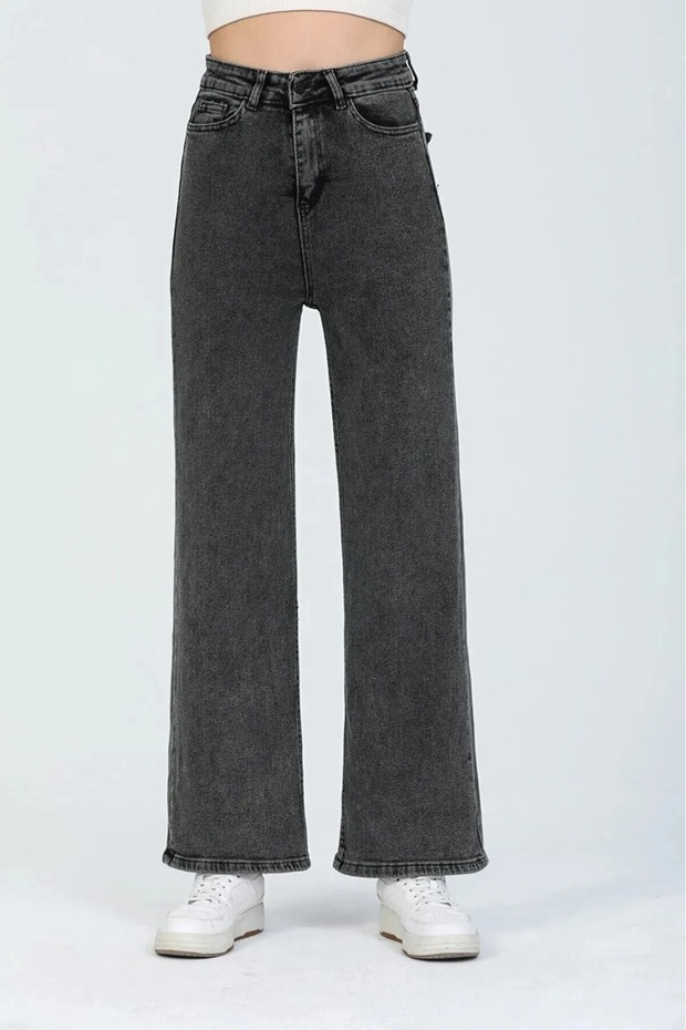 Papatya Smoked Power Lycra Super High Waist Loose Jeans Palazzo Trousers