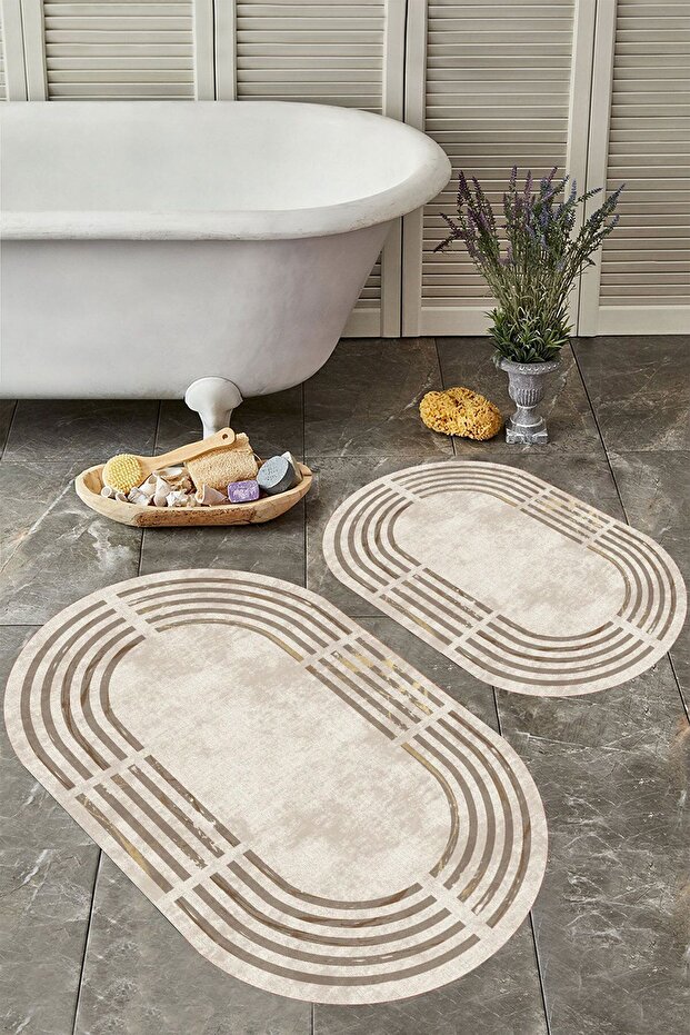 Non-Slip Base Washable Dust Stain Resistant 2-Piece Oval Toilet Bathroom Mat Set
