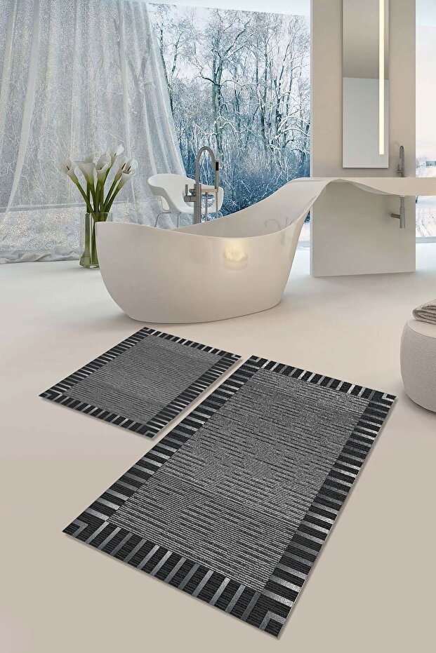 Non-Slip Sole Washable Dust Stain Resistant 2-Piece Set Toilet Bathroom Mat Set