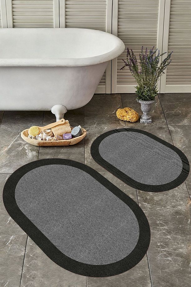 Kaymaz Taban Yıkabilir Toz Leke Tutmaz 2li Set Klozet Oval Banyo Paspas Takımı - 1
