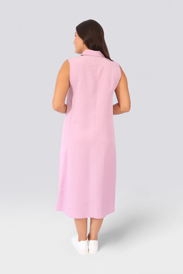 40346 LEYLAK LYOCELL KUMAŞ KOLSUZ UZUN ELBİSE - 3