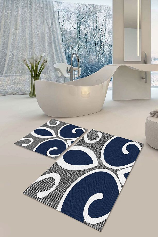 Kaymaz Taban Yıkabilir Toz Leke Tutmaz 2li Set Klozet Banyo Paspas Takımı - 1