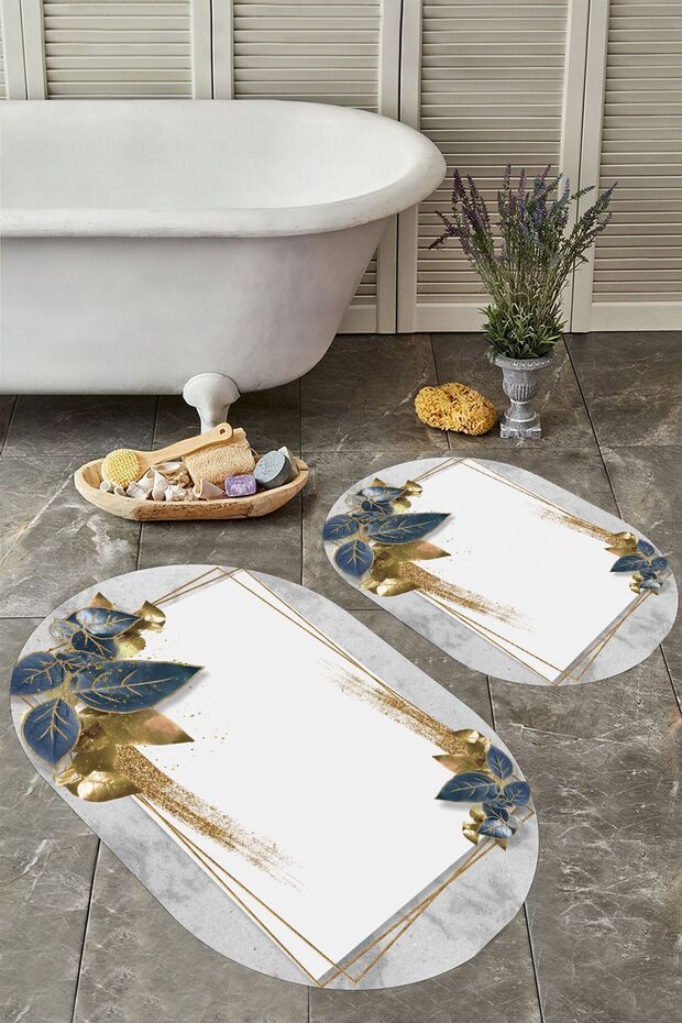 Non-Slip Base Washable Dust Stain Resistant 2-Piece Oval Toilet Bathroom Mat Set