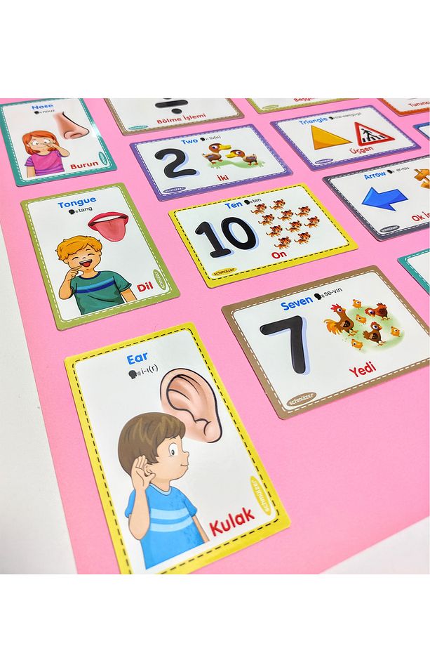 Türkçe İngilizce Telaffuzlu - Visual Activity Cards - Organlar-Renkler-Şekiller-Sayılar  (1-5 yaş) - 3
