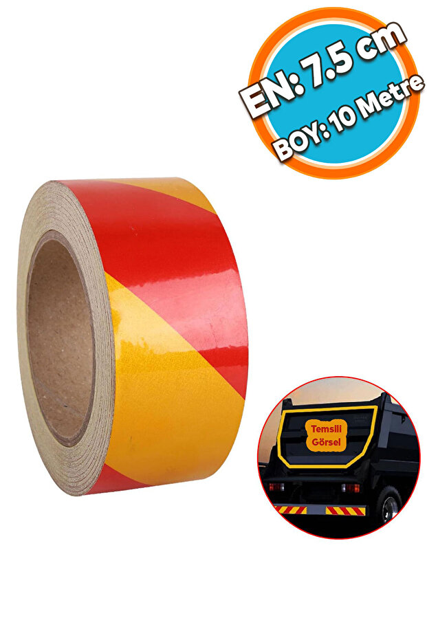 Yellow Red Reflective Shining Plain Strip Tape - 7.5 Cm, 10 Mt, Highlighter and Adhesive Warning Ban