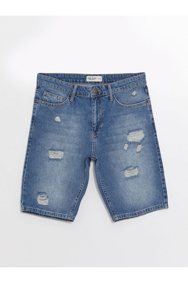 Standart Kalıp Erkek Jean Şort - 5