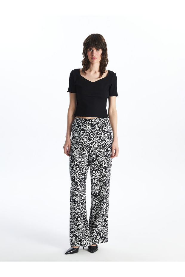 Patterned Women's Trousers with Elastic Waist