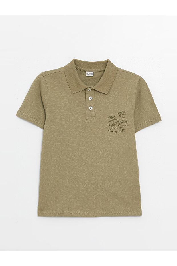 Lcw Kids Light Orange Polo Collar Printed Short Sleeve Boys' T-Shirt (S4)