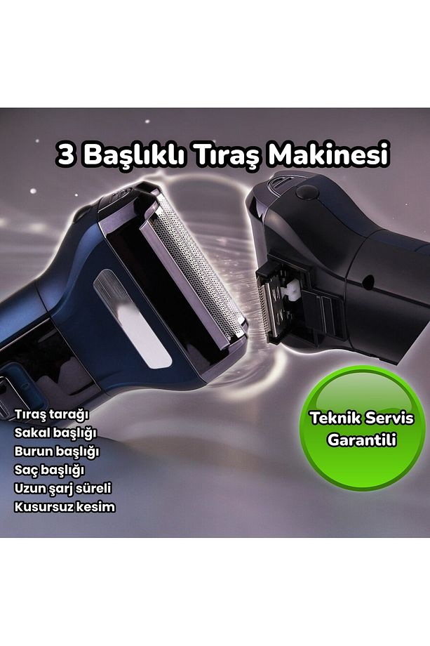 Burun ve Kulak Tıraşı için 3 Başlıklı Makine - Uzun Pil Ömrüyle! - 3