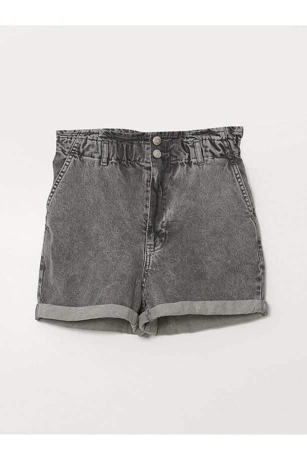 Kadın Beli Lastikli Düz Jean Şort - 5