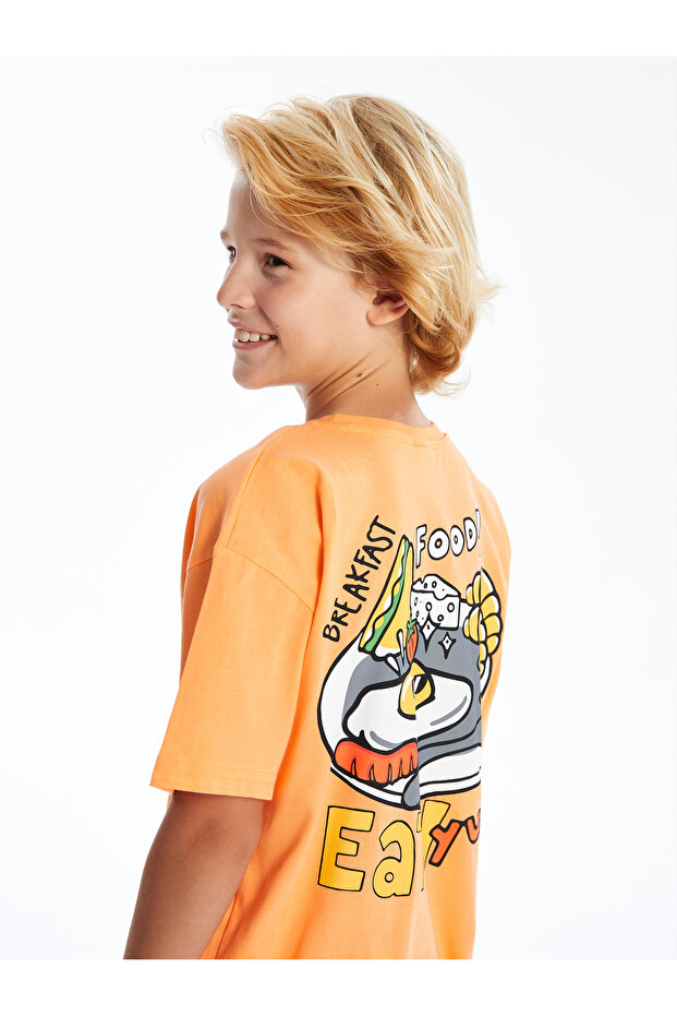Kids Orange Oversize Crew Neck Boys T-Shirt