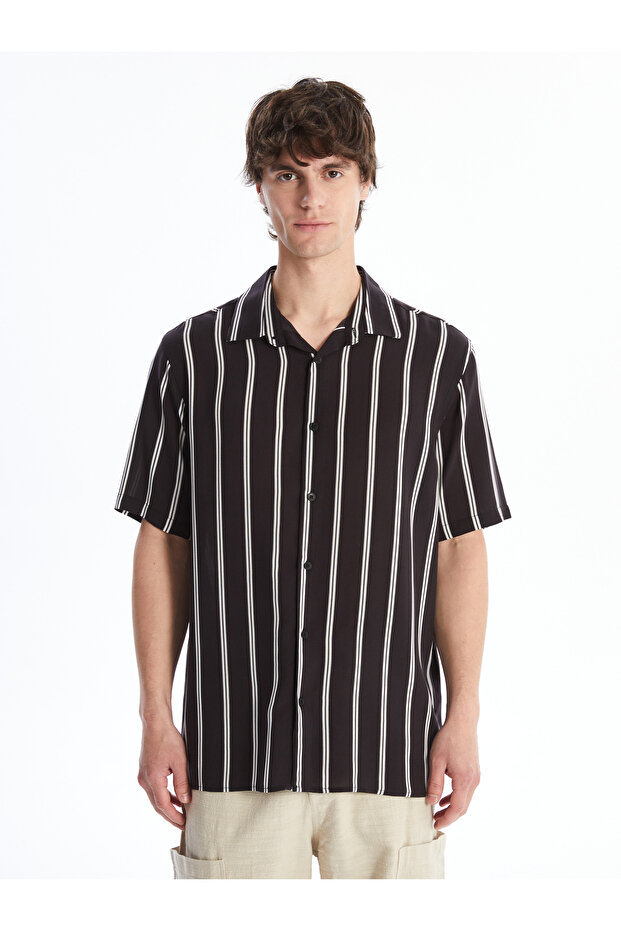 Regular Fit Short Sleeve Striped Poplin Men's Shirt