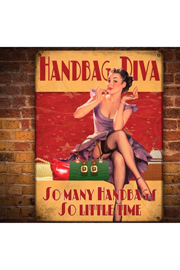Metal Askılık Tekli 12x13cm Handbag Diva So Many Handbags So Little Time Kadın Çanta Vintage - 3