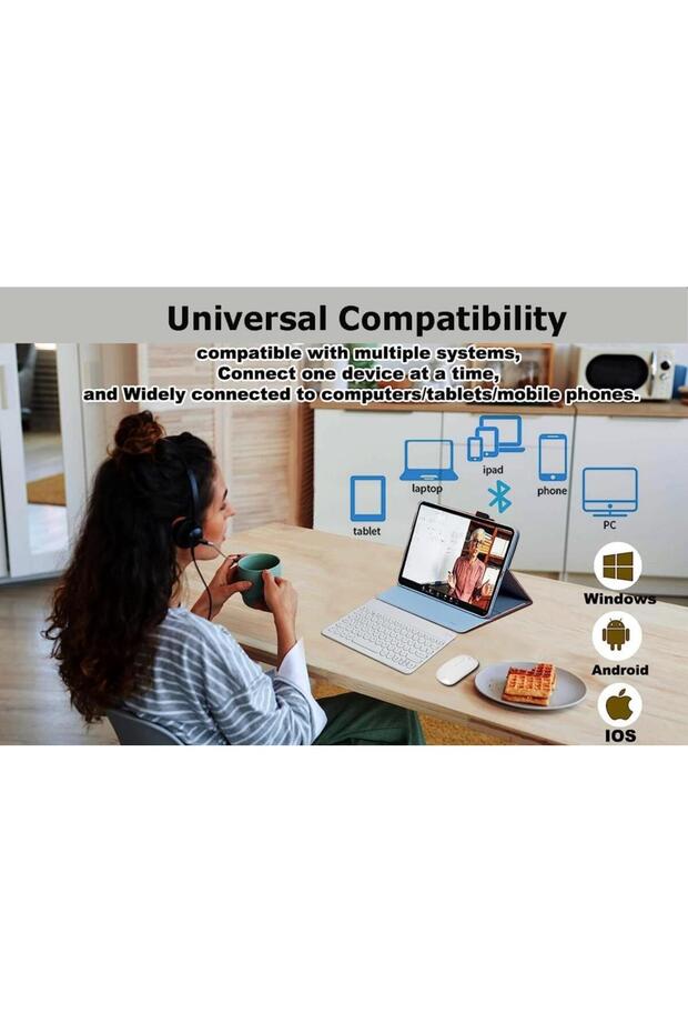 Samsung Galaxy Tab S8+ Plus X800 12.4" Uyumlu Kablosuz Bluetooth Şarj Edilebilir Yuvarlak Tuşlu Klav - 3