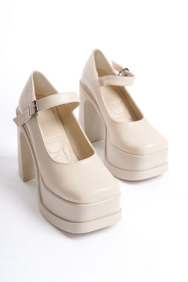 Kadın Viva Krem Tek Baletli  (12 cm ) Platform Topuklu Ayakkabı - 4