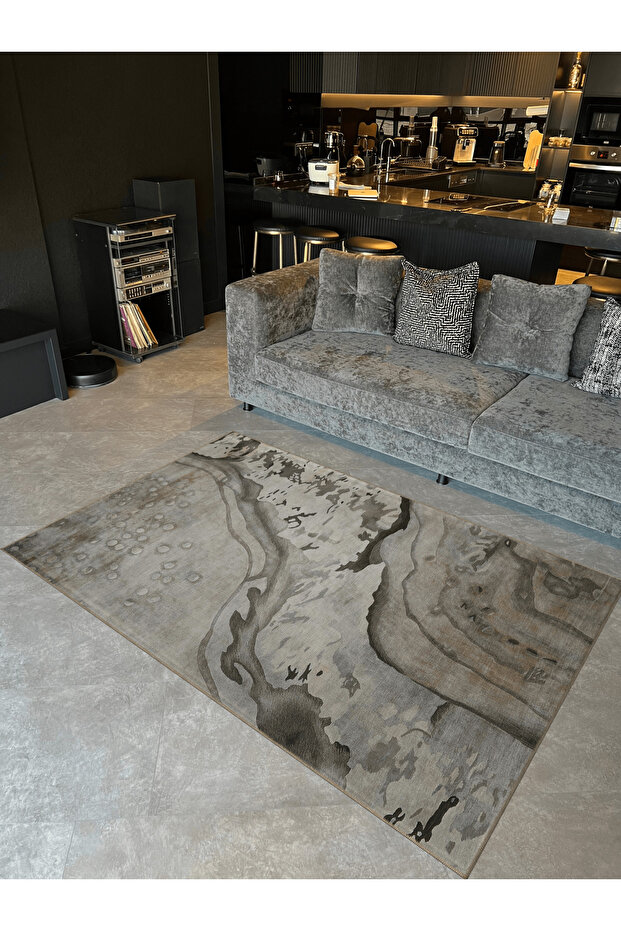 Gray Beige Themed Abstract Abstract Patterned Creative Modern Decorative Carpet 5372