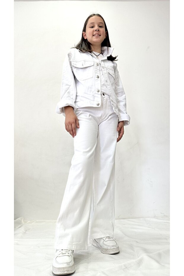 Girls' Wide-Let White Pants