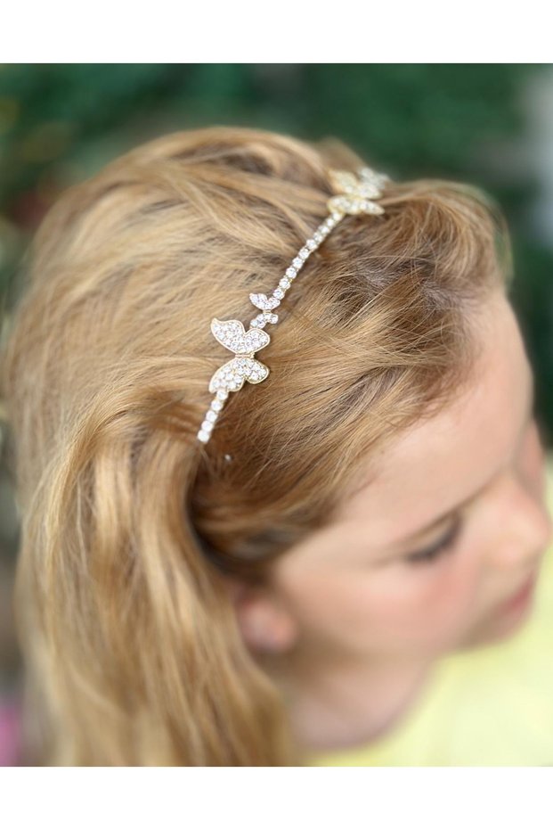 Luxury Imported Gold Gold Fine Metal Double Butterfly Model Crystal Stone Crown Women's Children's Special Day Crown