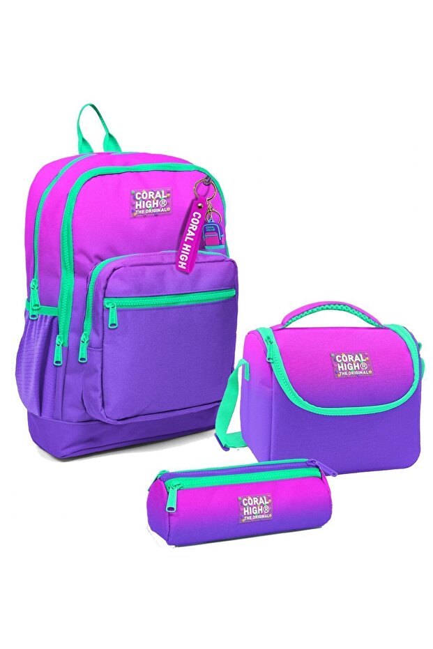 Girls' Three-Piece Elementary School Bag Set - Pink and Purple Gradient