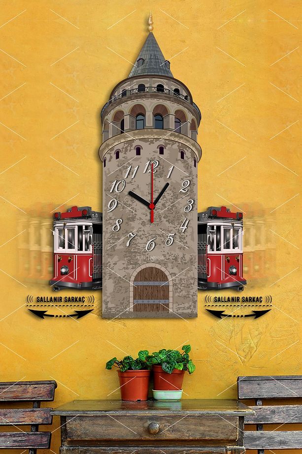 Galata Kulesi Tünel Sallanır Sarkaçlı Duvar Saati - 1