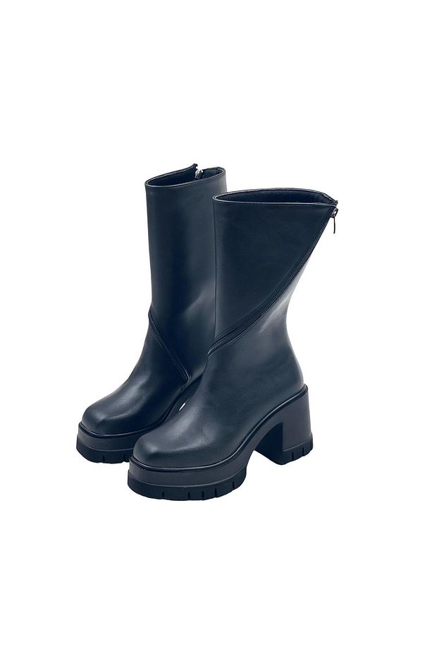 Kadın Moktey Siyah Cİlt Platform Yarım Bot 9 Cm - 4