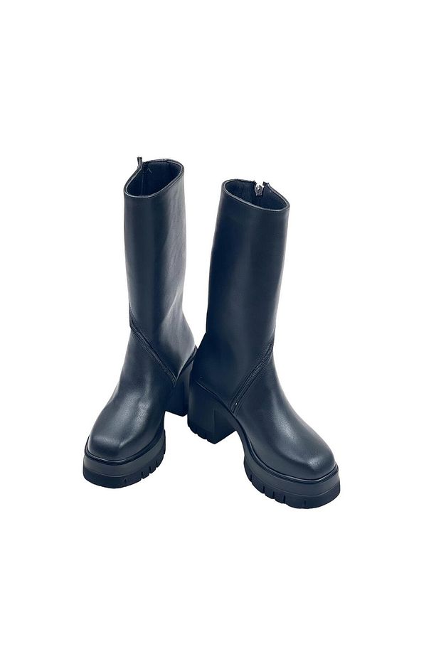 Kadın Moktey Siyah Cİlt Platform Yarım Bot 9 Cm - 2