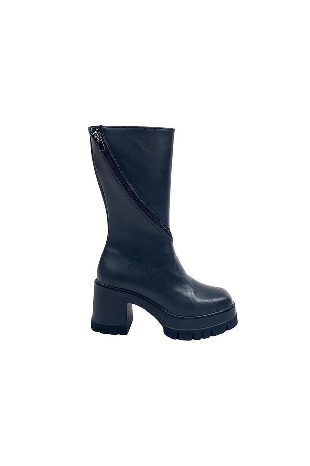 Kadın Moktey Siyah Cİlt Platform Yarım Bot 9 Cm - 1